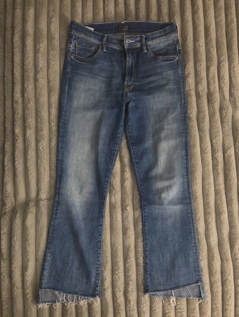 MOTHER Women's Blue Wide-Leg Denim Jeans with Frayed Hem